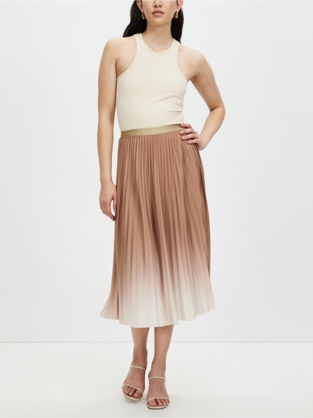 Women's mid length elastic high waisted skirt casual pleated skirt