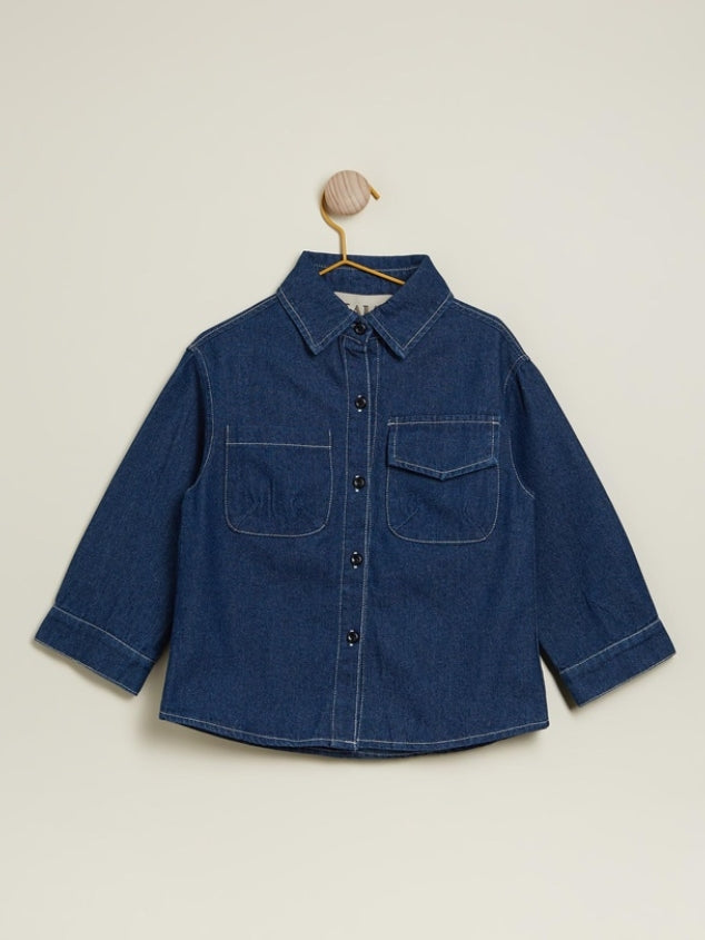 Preschool children's pure cotton shirt jacket Long sleeved lapel button top Girls' autumn shirt jacket