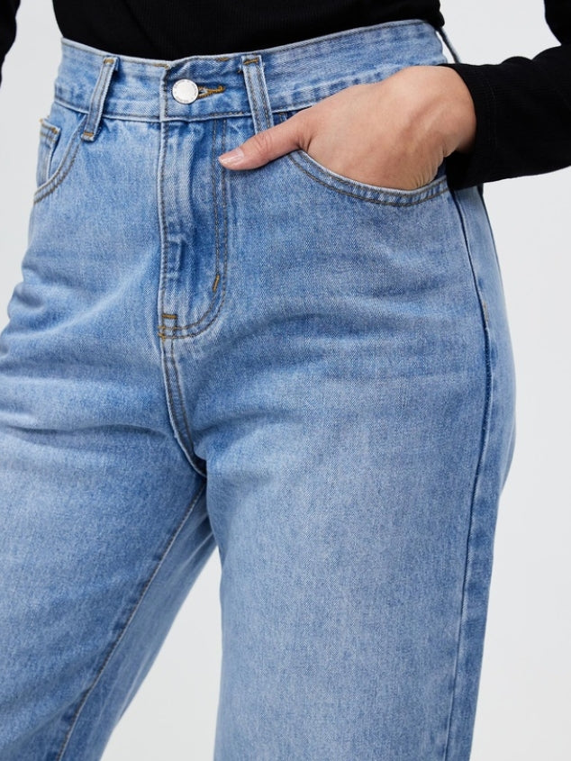 High-waisted cotton straight leg jeans