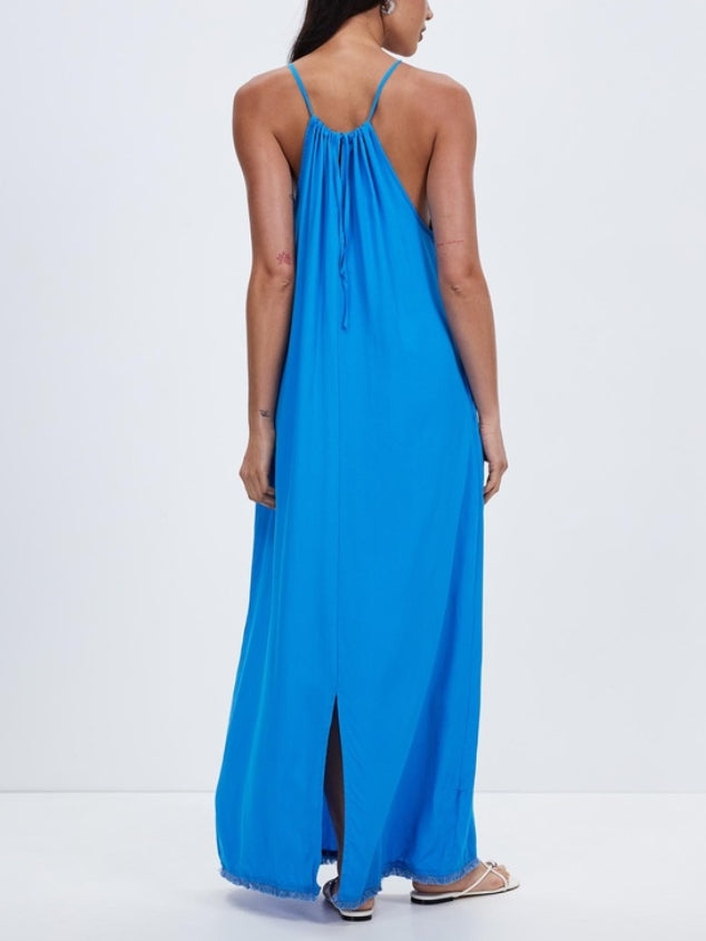Women's Summer Sun Dresses Sleeveless Halter Neck Pleated Maxi Dress