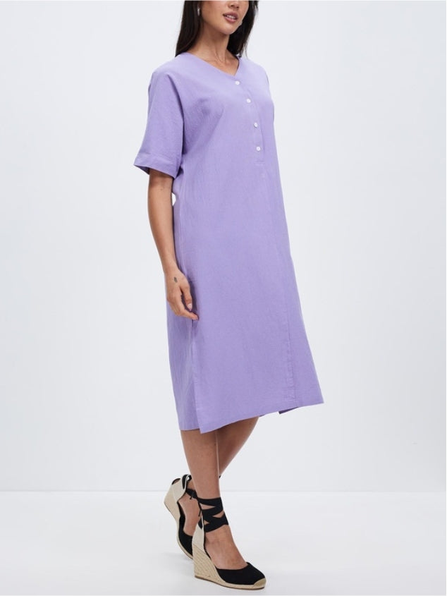 Summer Dresses for Women Basic V neck Comfort Cotton Short Sleeved Maxi Dress Fashion Solid Loose