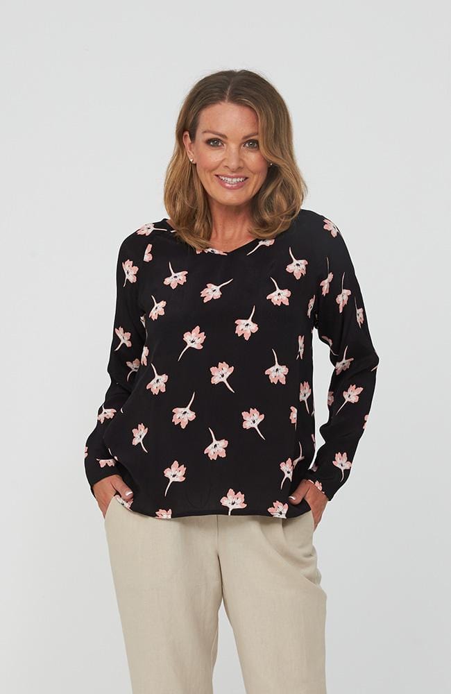 AW2020 Clothing Top MIKA Top in Black Floral Print