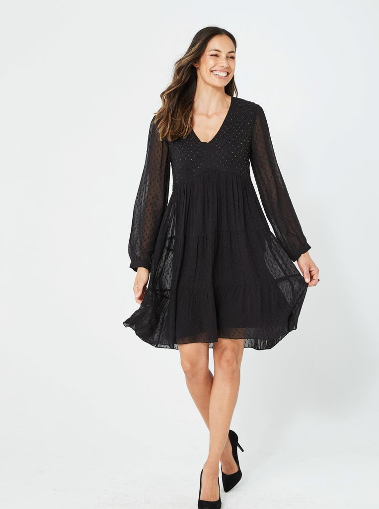 Woman Long Sleeves Dress Winter Formal Black Dress Winny Dress | Black