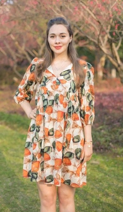 Long Sleeves Emilia Dress - Autumn Leave Printed Dress KAJA Clothing Long Sleeves Emilia Dress - Autumn Leave Printed Dress KAJA Clothing