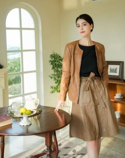 Woman Winter Skirt Leather Skirt GIA Leather Skirt - Cognac   