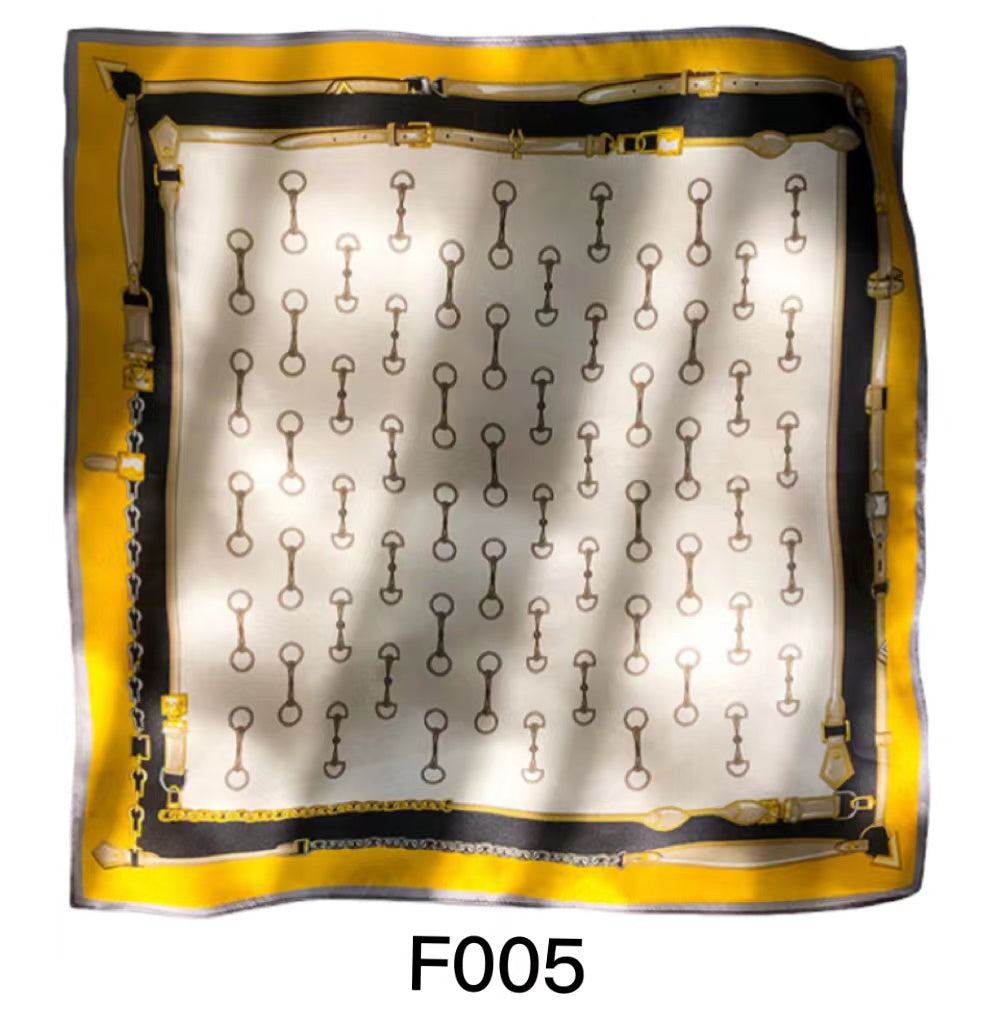 Woman's Silk Scarf, Square 53cm*53cm, Gold Printed, Bag Decoration