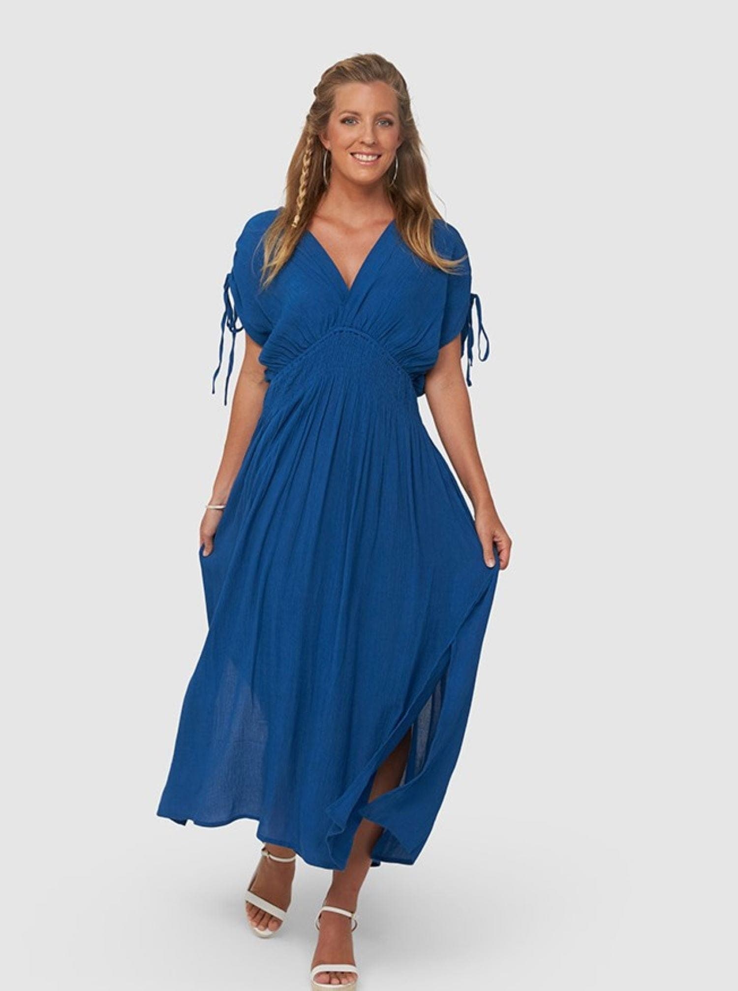 Women's V-neck Dress, Dark Blue Slit Dress for Female – KAJA Clothing