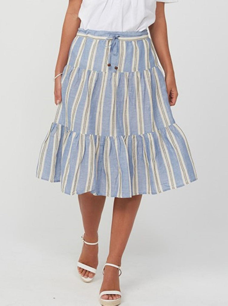 Woman Mid-Calf Winter Fashion Casual Skirt HAVANNA Skirt | Blue Stripe