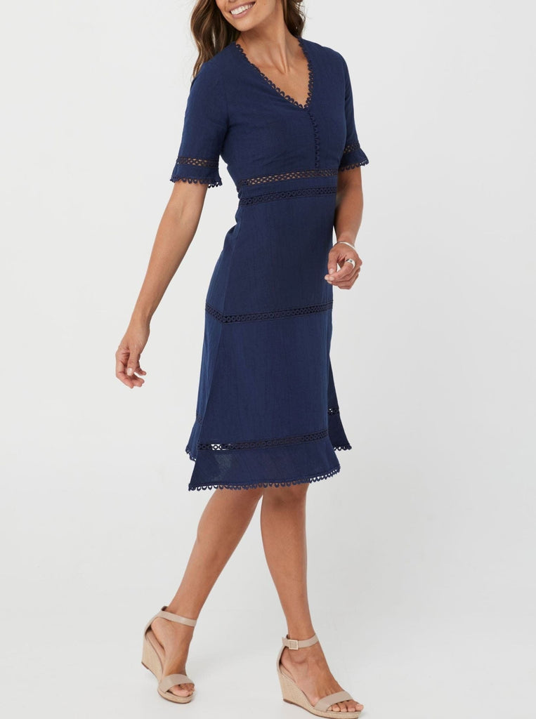 SS2021 Dress Annie Dress -Navy/Linen & Cotton