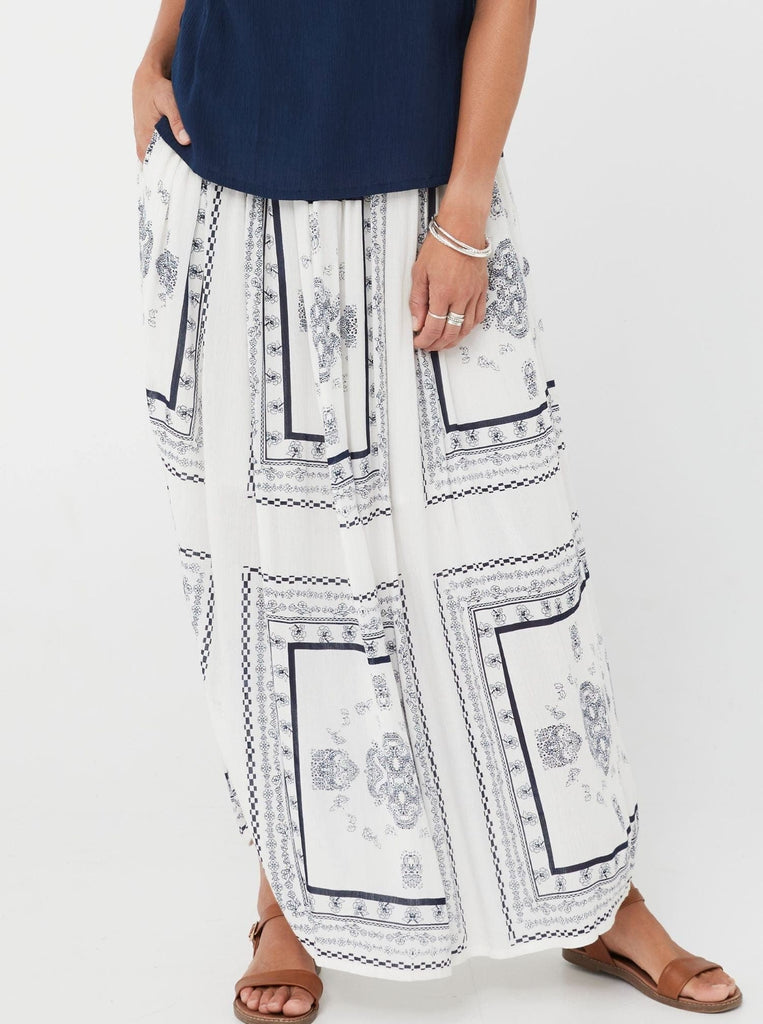 Woman Maxi Skirt Lacey Skirt - Blue Print in White