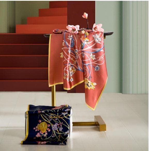 Woman's Silk Scarf, Navy Floral Mix , Square 88cm*88cm, Bag Decoration